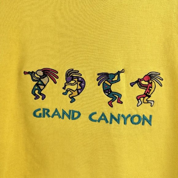 Vtg Fred Harvey Grand Canyon Kokopelli Yellow‎ Cut Off Cropped L Embroidered - Picture 3 of 7